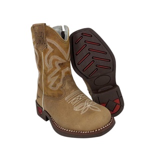 Bota Texana Infantil Unissex Da Hora DHR Original Country Crazy Mostarda com Zíper 100% Couro Bovino Bordado Confortável
