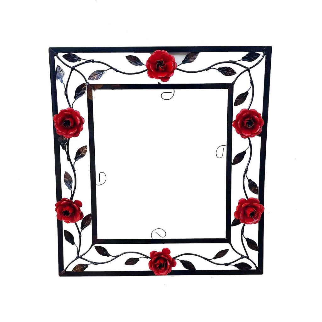 Moldura Sem Espelho Ferro Flores Vermelhas Decoração