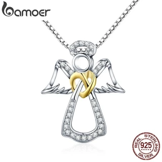 Bamoer 925 Prata Esterlina Anjo Da Guarda Coração Pingente Colares Deslumbrantes CZ Jóias Presentes em Oferta na Shopee