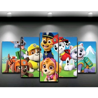 Quadros decorativos mosaico 5 peças infantil para crianças desenho patrulha canina