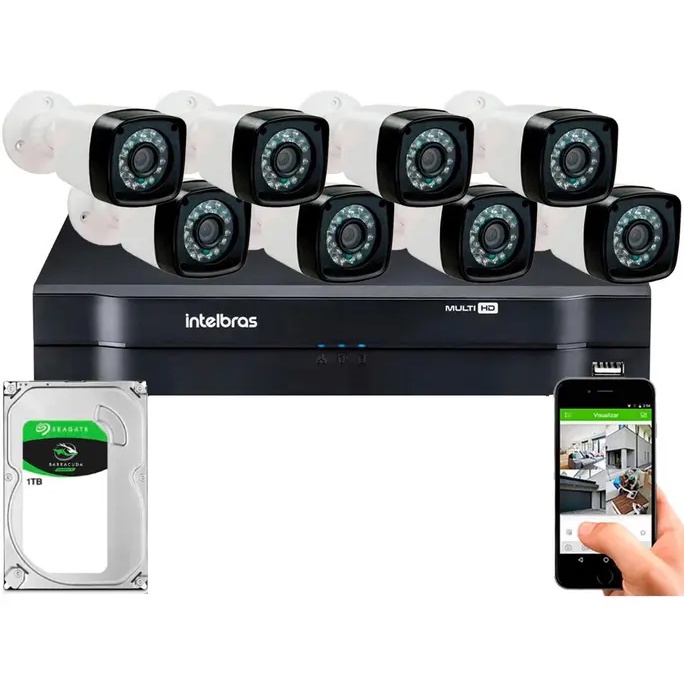 Kit 8 Câmeras De Segurança Residencial Dvr Intelbras mhdx Full Hd c/ hd 1TB Escorrega o Preço