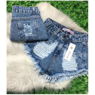 Short Jeans Feminino Cintura Alta Desfiadinho Cos Alto Destroyed