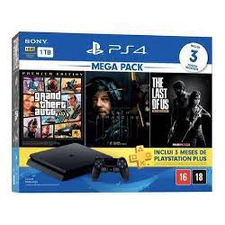 Sony PlayStation 4 Slim 1TB Mega Pack: Grand Theft Auto V Premium  Edition/Days Gone/Horizon Zero Dawn Complete Edition/Fortnite cor preto  onyx