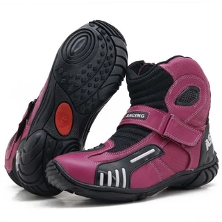 Bota motociclista feminina em couro legítimo respirável tecnologia vented boots na cor pink AS-RACING 406