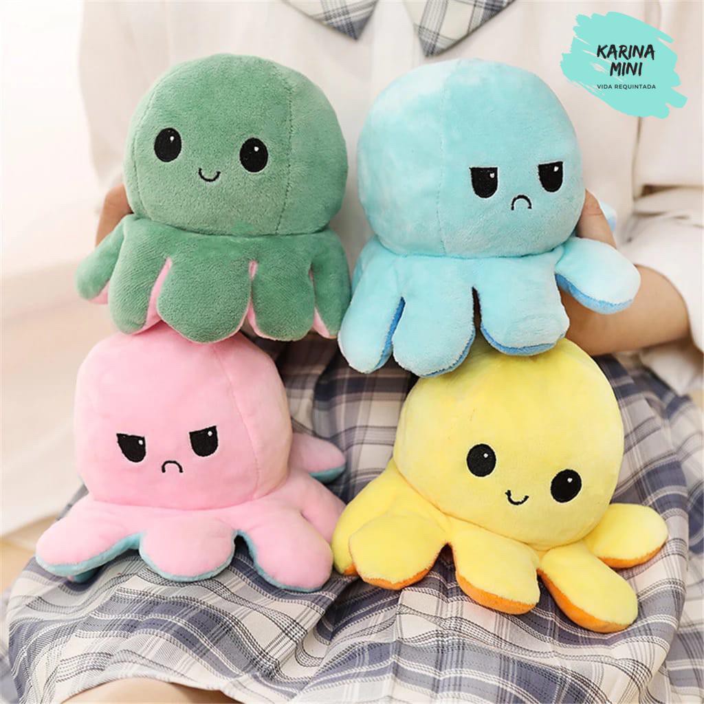 Polvo Pelucia do Humor Bipolar Bravo e Feliz Bicolor Brinquedo Reversível