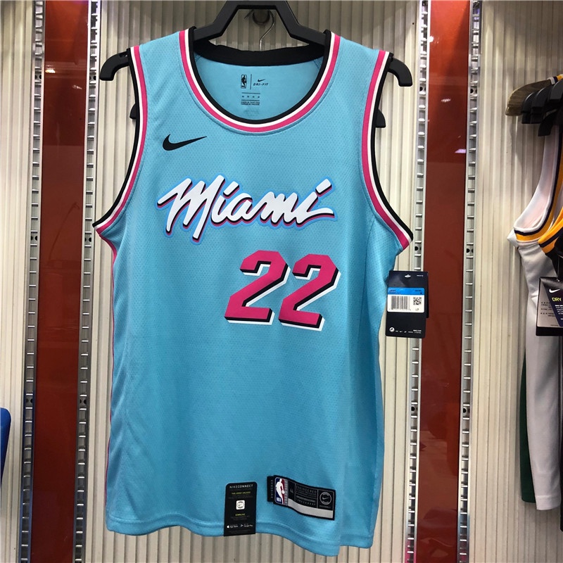 Masculino Camisa 2020Nba Miami Heat Jimmy Butler Blue Round Collard Colete De Basquetebol Com Gola Redonda Jersey