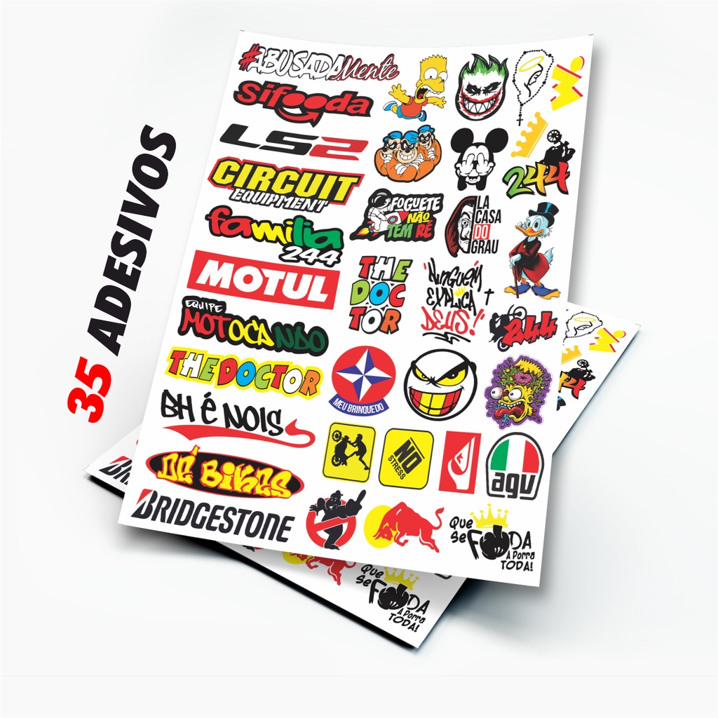 Adesivo Moto Mega Cartela com 35 Adesivos Vinil