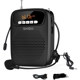 SHIDU Amplificador De Voz Portátil Microfone De Fone De Ouvido Mini PA Leve Com Fio Sistema Megafone Usável Suporta USB/AUX/Rédio Gravação/FM Para Professores , Guias De Turismo