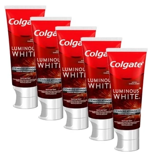 Kit 5 Creme Dental Colgate Luminous White Carvão Ativado 70g em Oferta na Shopee