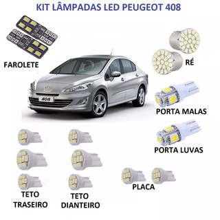 Lampadas de Led Peugeot 408 Auto Brilho Kit Completo Teto Placa Ré Farolete