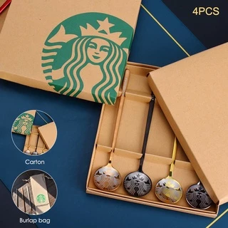 [Spot] 4 Pedaços De Colher De Café Starbucks Com Saco De Deusa Criativa Sobremesa Smoothie Agitando Caixa Metal Inoxidável
