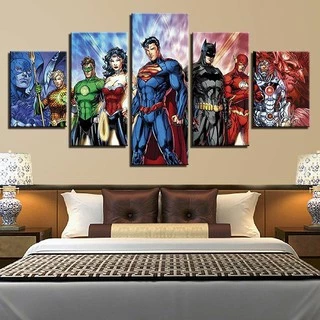 Quadro Decorativo Mosaico 05 Peças Super Heróis Marvel Para Sala Quarto Escritório - Sem Moldura
