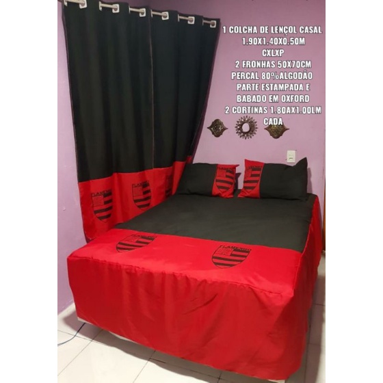 jogo para cama casal Decorativo flamengo com cortina 80%
