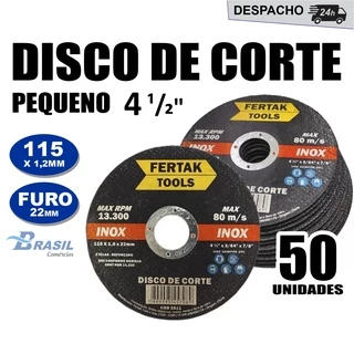 Kit 50 Disco de Corte Pequeno e Fino em Aço Inox 4.1/2" x 115x22x1,2mm Para Lixadeira Esmerilhadeira