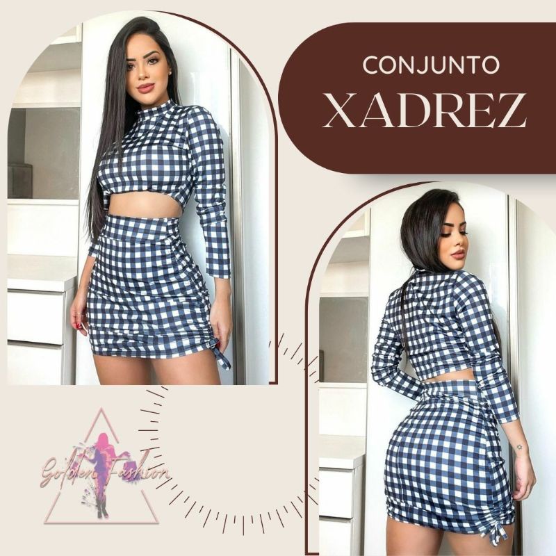 Saia e blusa xadrez para best sale festa junina