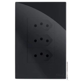CJ TOMADA TRIPLA 10A 4X2 - RECTA BLACK GLOSS - BRG11219-4BK