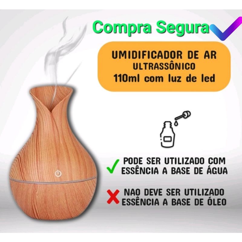 Umidificador Ultrassônico Usb Tipo Madeira Difusor De Aroma