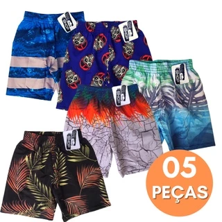 Kit 05 Bermuda de Elástico Menino Infantil e Juvenil Masculina Estampado Praia