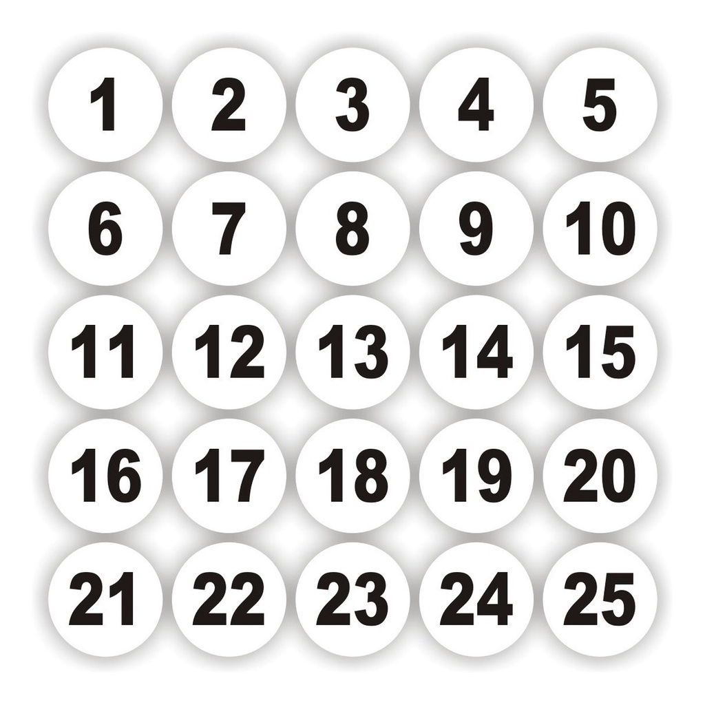 Adesivos Numerados 1 A 100 Redondo Fundo Branco Medida 2cm