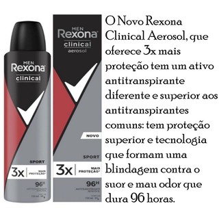 Lu Cosméticos - 👨🏻 Rexona Clinical Aerosol Men 👨🏻 O Desodorante Rexona  Clinical Men Sport Aerosol proporciona proteção máxima para as axilas, sua  fórmula eficaz oferece 3X mais proteção que um antitranspirante comum.