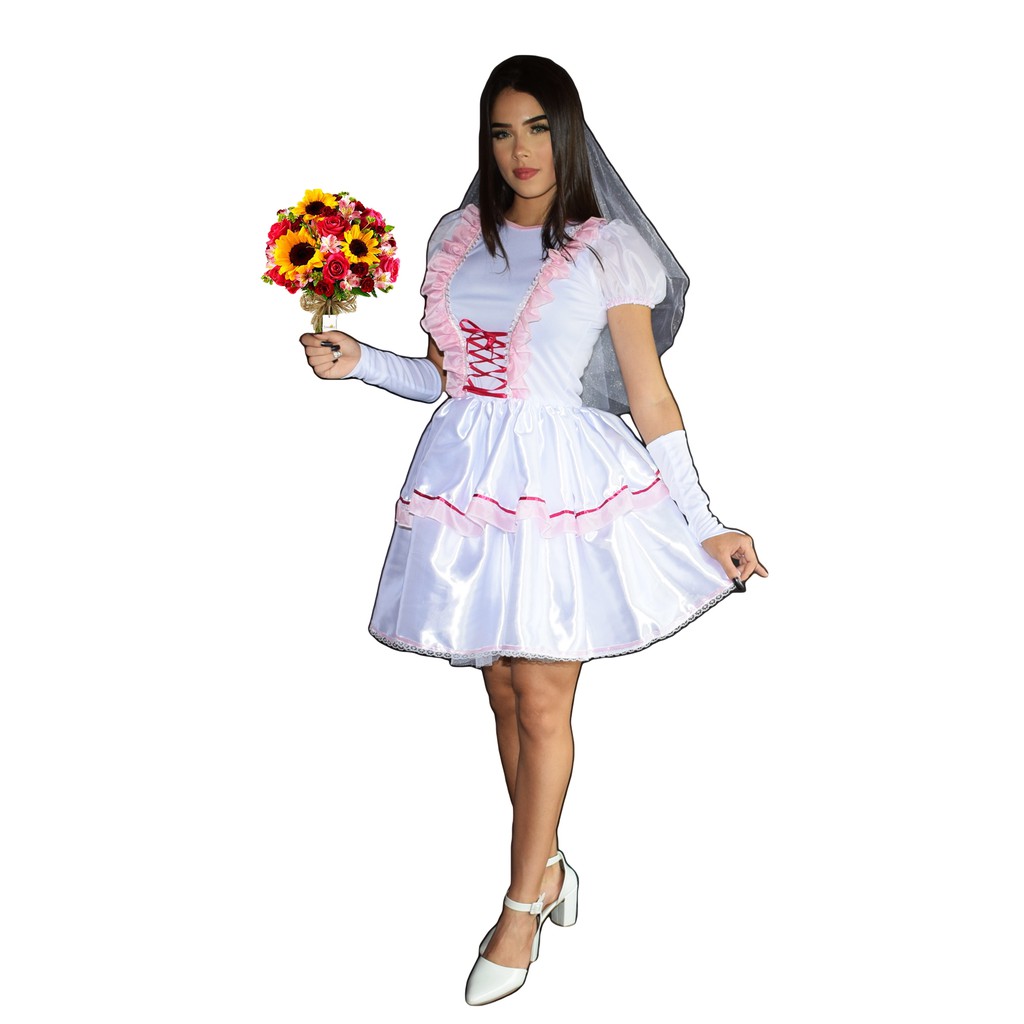 Vestido de festa junina caipira caipirinha adulto flores com tiara
