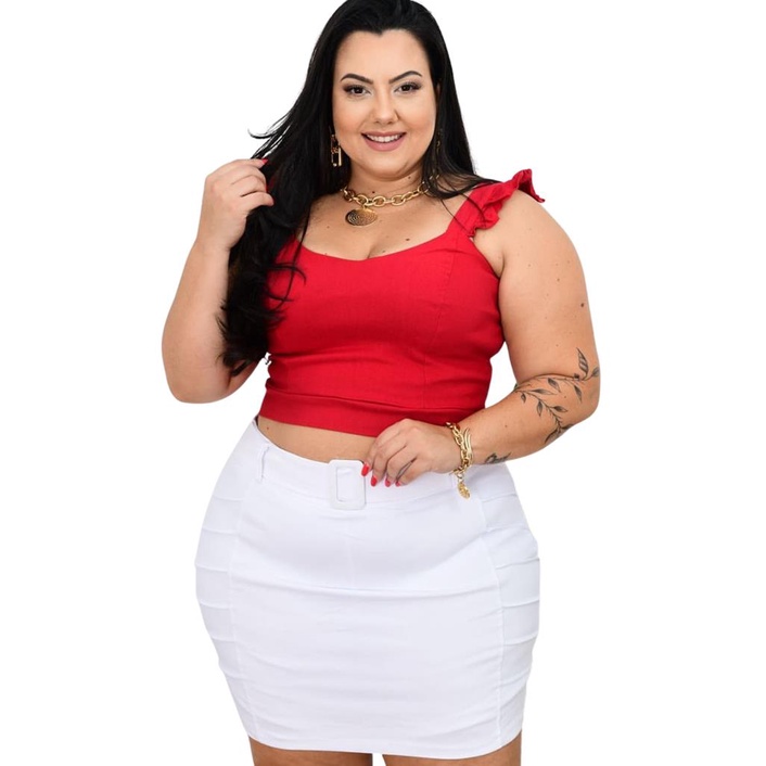 Saia Branca Bengaline com Plus Size