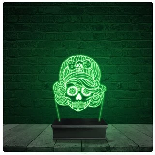 Luminária Abajur Acrílico Led - Caveira Mexicana Feminina