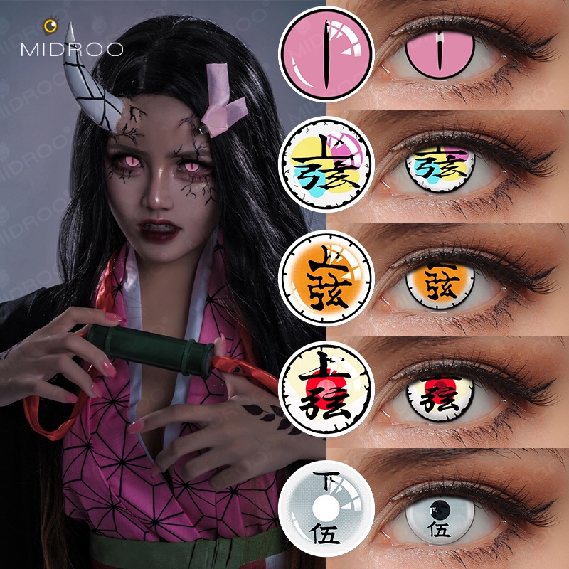 Midroo 2 Peçs/Par Demon Slayer Lentes De Contato De 14,5mm Anime Cosplay Oni Aearal Para Maquiagem De Olhos (Daki/Nezuko/Douma/Inosuke/Muzan/Akaza/Rui)