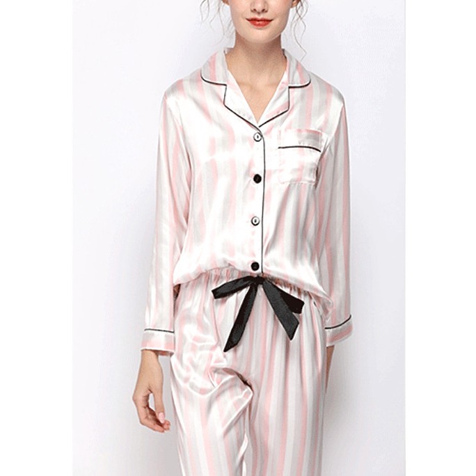 Pijama de olhos rosa feminino, conjunto de pijama de 2 peças, pijama de  seda, primavera e