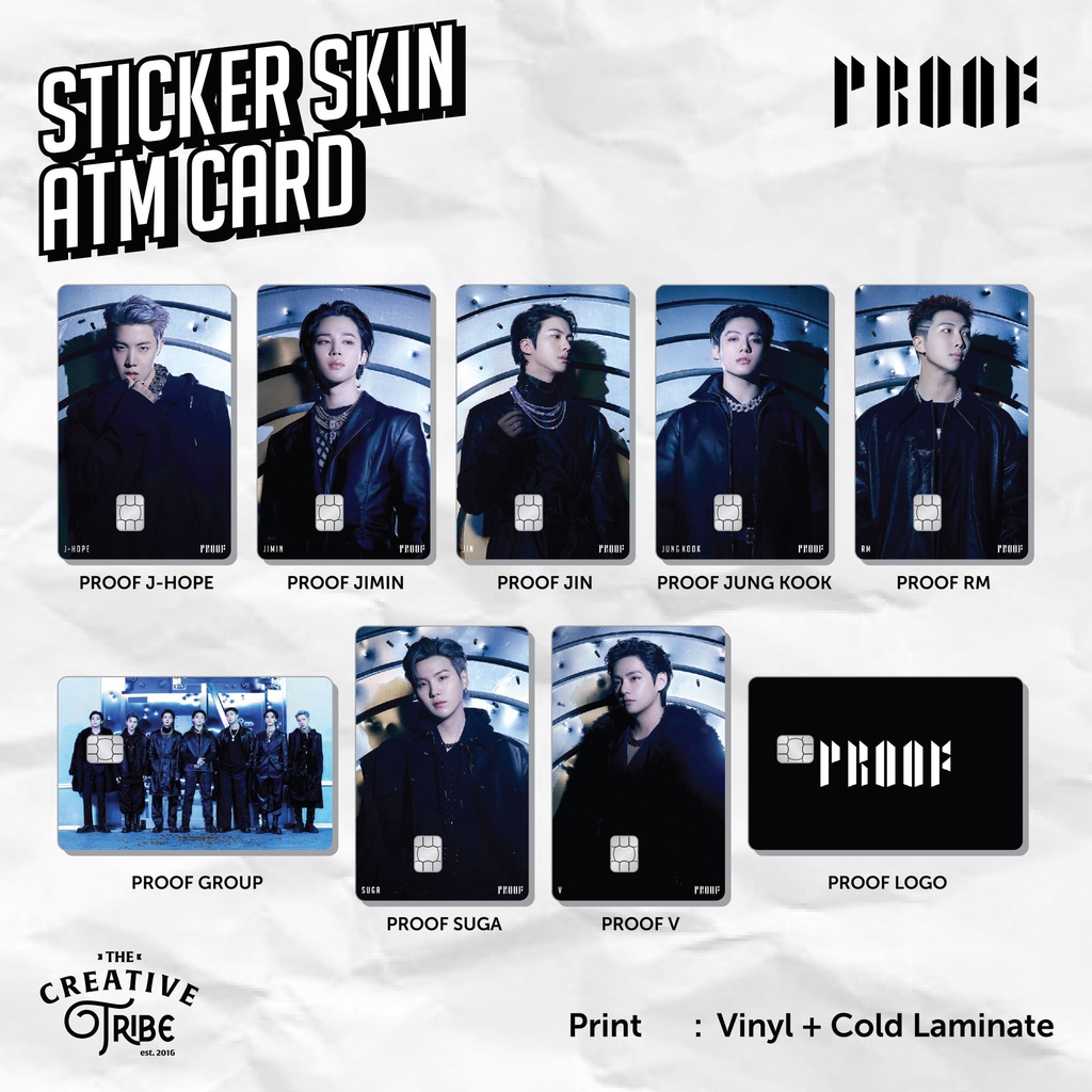 BTS Proof-Cartão De Pele Autocolante-Vinil Débito Crédito Emoney Flazz Sticker J-Hope Jimin Jin Jung Kook RM SUGA V