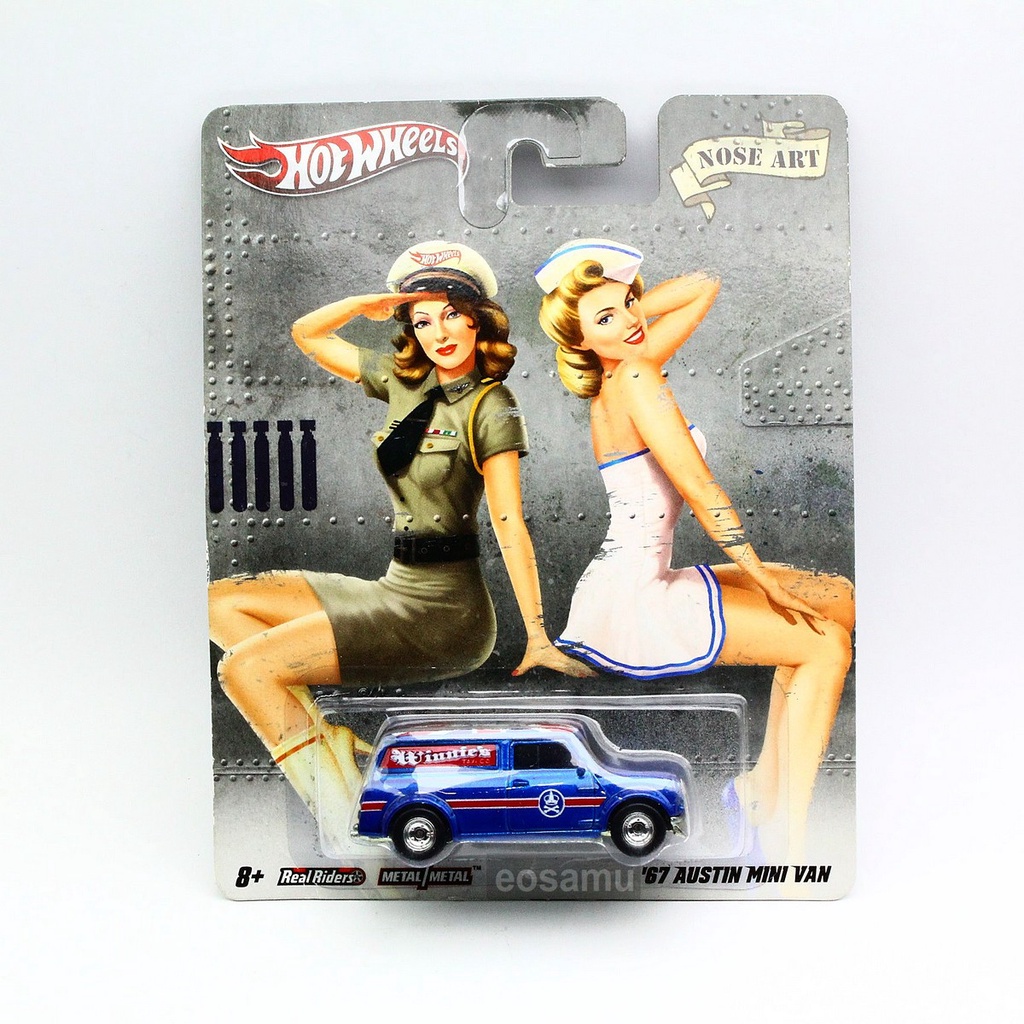 HOT WHEELS 67 AUSTIN MINI VAN AZUL NOSE ART NOSTALGIA LACRADO 1/64