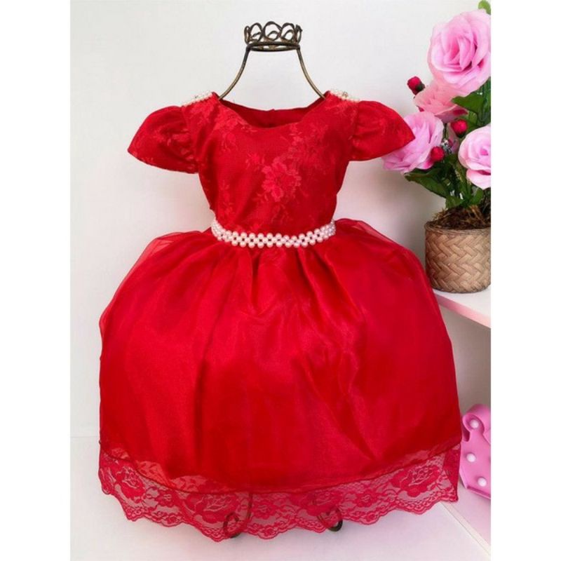 Vestido de Festa Infantil Princesa Realeza Vermelho Luxo - mariê