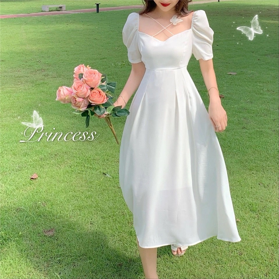 Vestido Coreano Para Mulher formal De Verão Longo Branco casual De Casamento  civil plus size Elegante