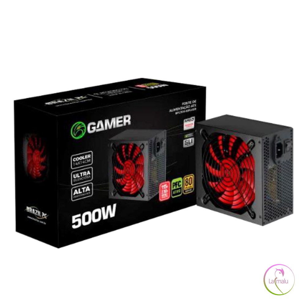 Fonte ATX 500WATTS Real 80 PLUS - PFC ATIVO BRONZE - Brazil PC