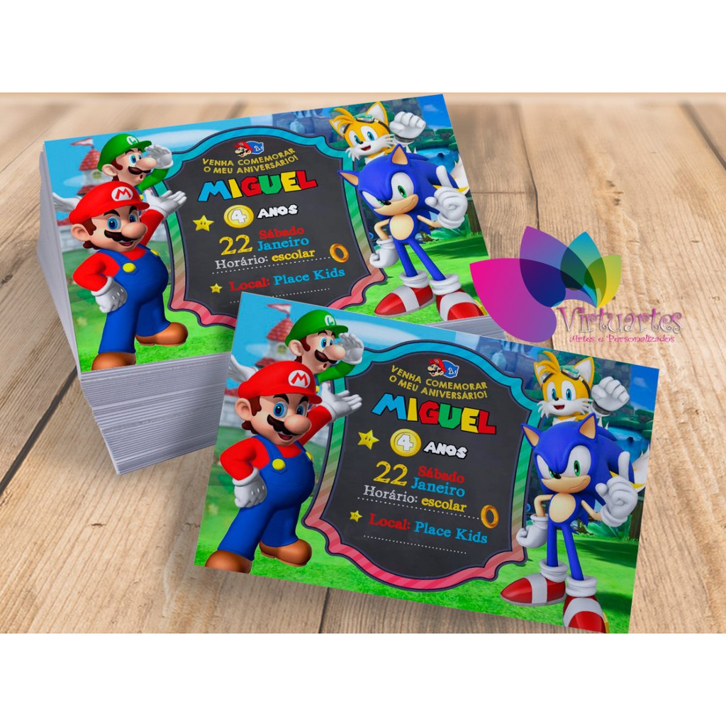 Convite Virtual Animado Aniversário : Super Mario e Sonic