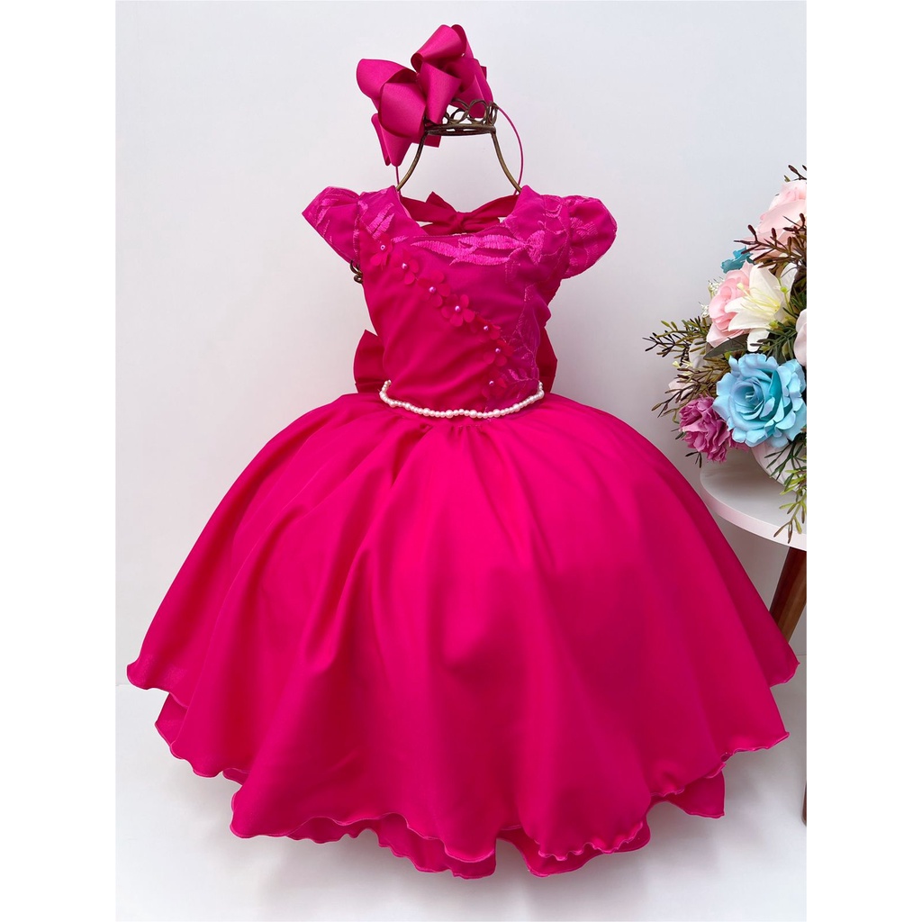 VESTIDO BEBE ROSA FESTA PRINCESA AURORA BELA ADORMECIDA LUXO