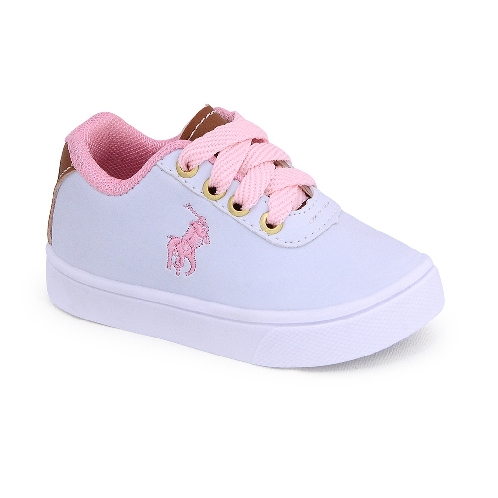 Tenis polo feminino branco e sale rosa