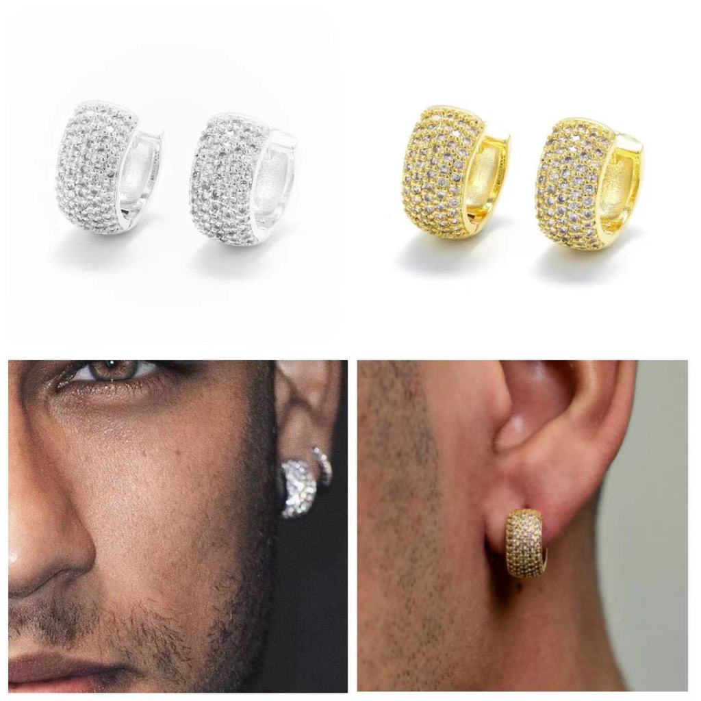 Brinco Argolinha Masculina Neymar Cravejada pedras zirconia banhado a ouro e prata 18k Argola Ice