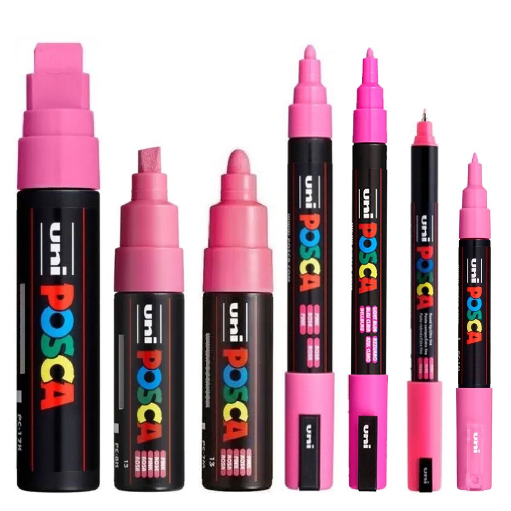 KIT 6 Posca Cor Rosa com várias pontas Uniball