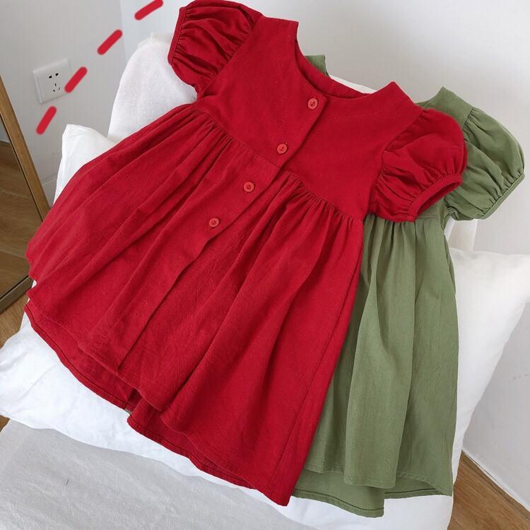 Vestido Midi INFANTIL Xadrez Vermelho com Decote e Mangas Bufantes - Isabel