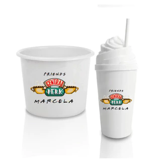 Kit Cinema (1 Copo Chantilly + 1 Balde de Pipoca FRIENDS CENTRAL PERK personalizado com seu nome)