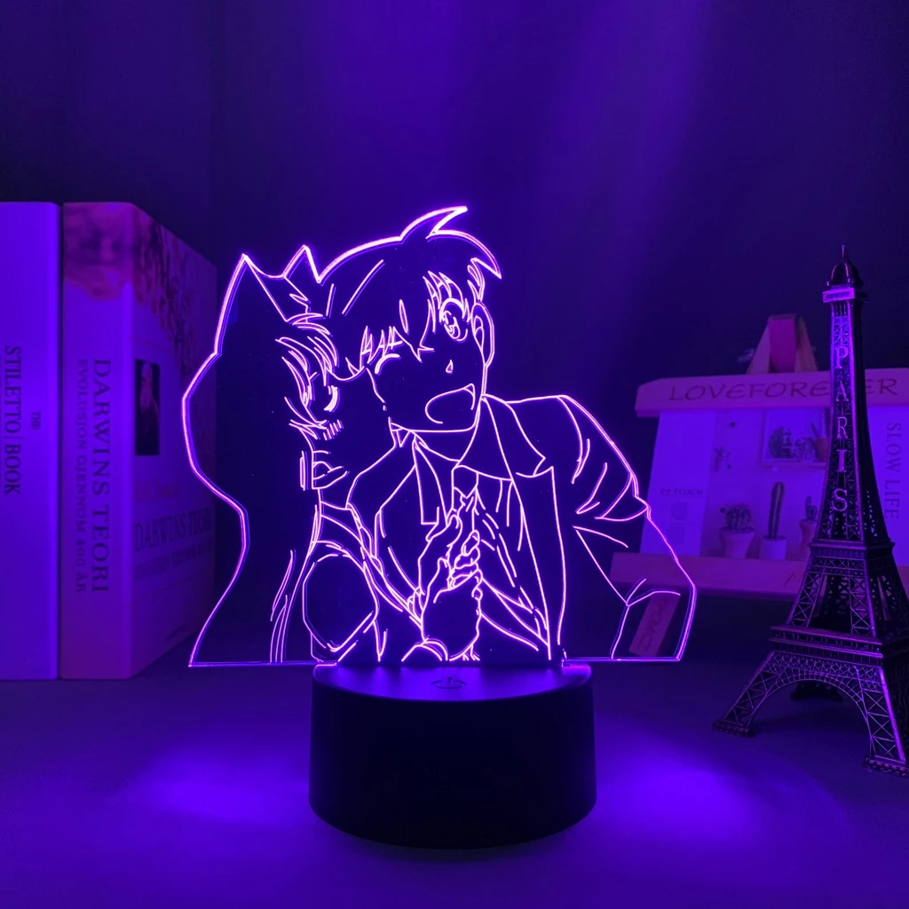 Anime Detective Conan Led Luz Noturna Jimmy Kudo Mouri Ran Suporte Acrílico Modelo 3d Lâmpada Colorida Para Decoração De Quarto Infantil