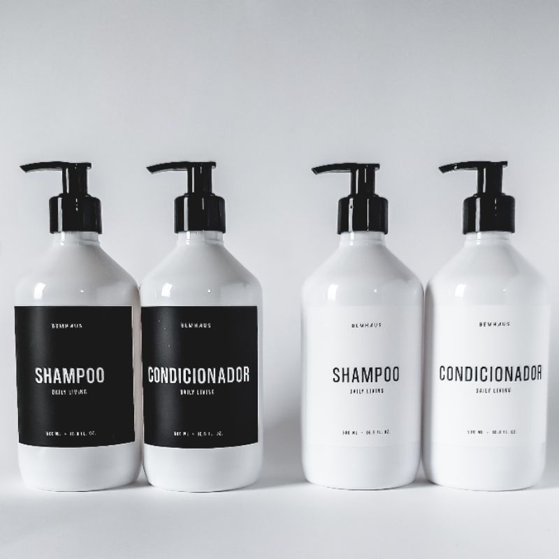 Frasco Dispenser 2 Peças Shampoo Condicionador Bemhaus Branco