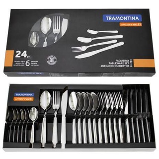 Faqueiro Jogo de Talheres Búzios 24 peças ou Faqueiro tramontina 20 peças Aço Inox Tramontina utensílios de cozinha