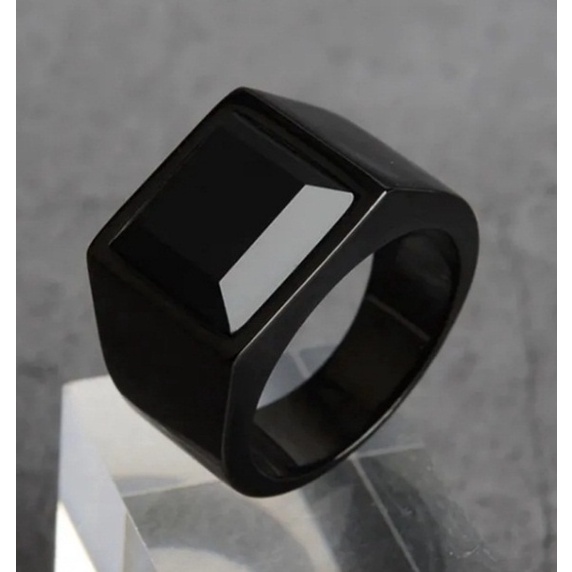 Anel Masculino Todo Preto Pedra Natural Onix Nacional