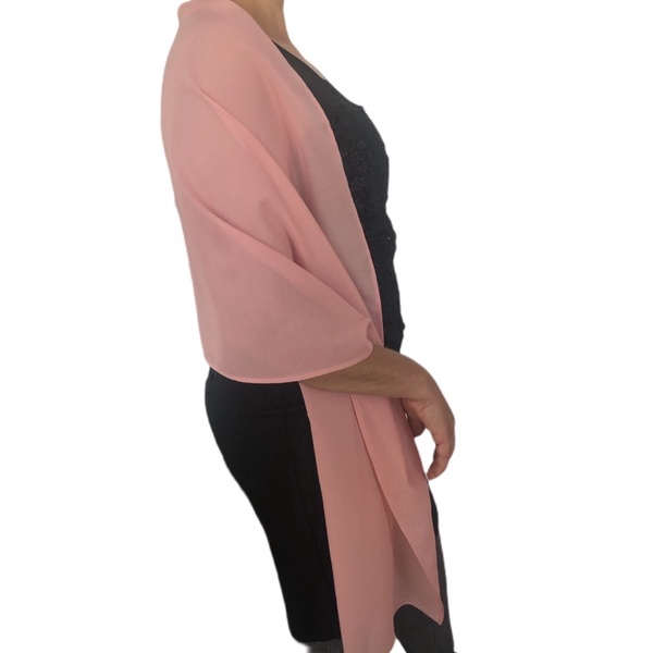 Echarpe de festa Rose Claro transparente Musseline Chiffon toque de Seda Lenço Social Feminino fino Xale 180 x 45 cm