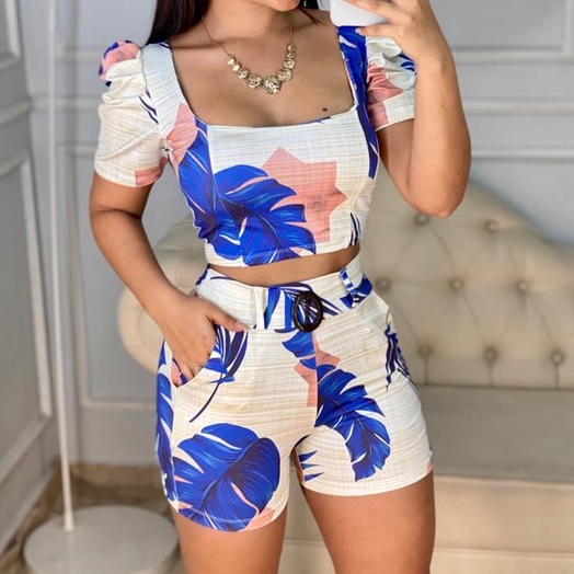 Conjuntos Feminina/conjunto Xadrez/conjunto De Verao/conjunto  Estampado/m6689