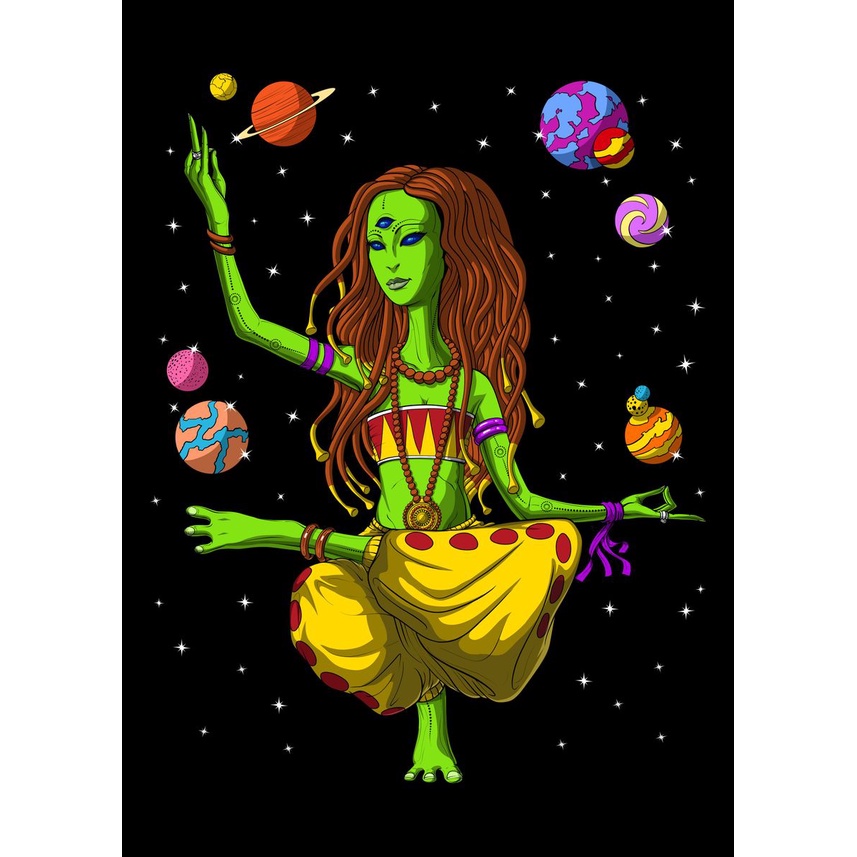 Quadro decorativo Emoldurado Alien Mulher hippie Espaço Desenho