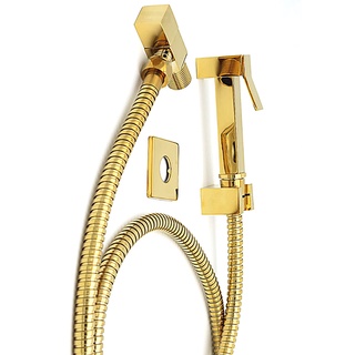 Ducha Higiênica Completa Quadrada Metal Dourada Banheiro