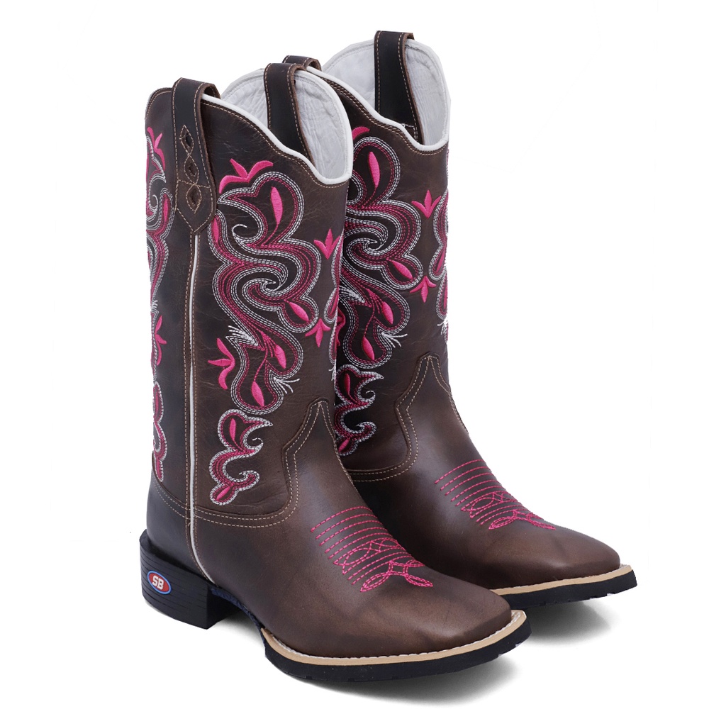 Bota Texana Country Feminina Bordado Rosa | Shopee Brasil
